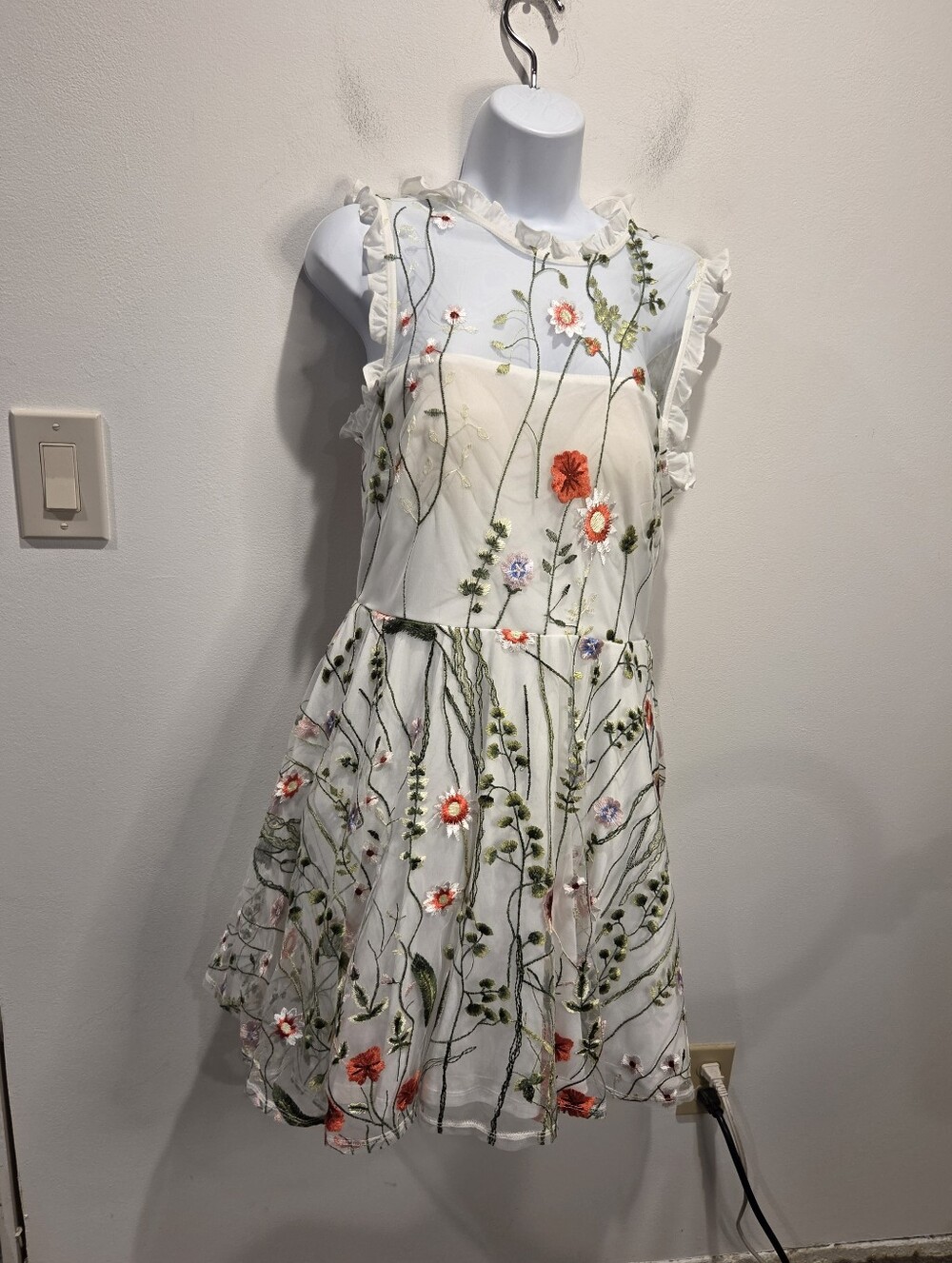City Studios Size 11 White Fit&flare Floral Embroided Dress Fairycore